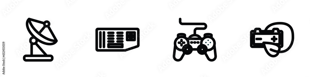 Poster set of 4 linear icons from technology concept. outline icons included reciever, circuit board, gamep