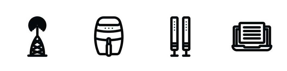 set of 4 linear icons from technology concept. outline icons included frequency antenna, fryer, theater, customs vector
