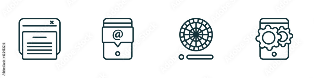 Poster set of 4 linear icons from technology concept. outline icons included declarations, mentions, colory