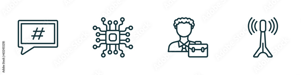 Poster set of 4 linear icons from technology concept. outline icons included microblogging, elements, proje