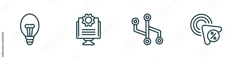 Poster set of 4 linear icons from technology concept. outline icons included electric light bulb, ide, vers
