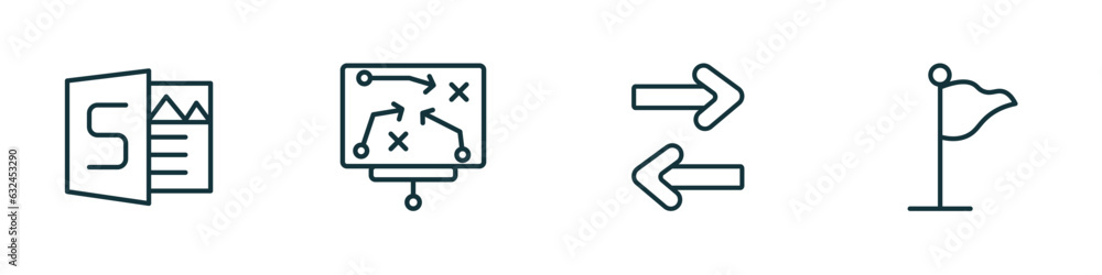 Aufkleber set of 4 linear icons from startup stategy and concept. outline icons included sway, strategy sketch