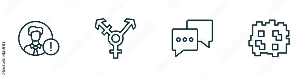 Poster set of 4 linear icons from social media marketing concept. outline icons included user warning, tran