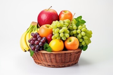 Naklejka na ściany i meble Fresh Fruits in Basket isolated on White Background, Healthy fruits Rich in Vitamins. Generative Ai