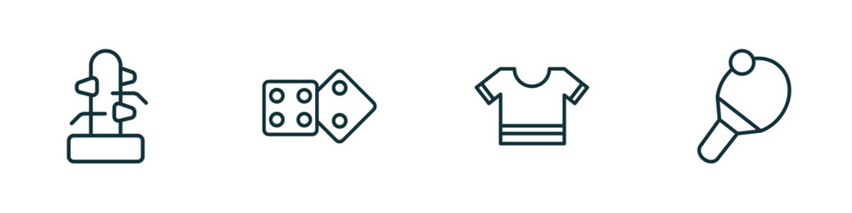 set of 4 linear icons from sport concept. outline icons included wing chun, board gaming, football jersey, table tennis vector