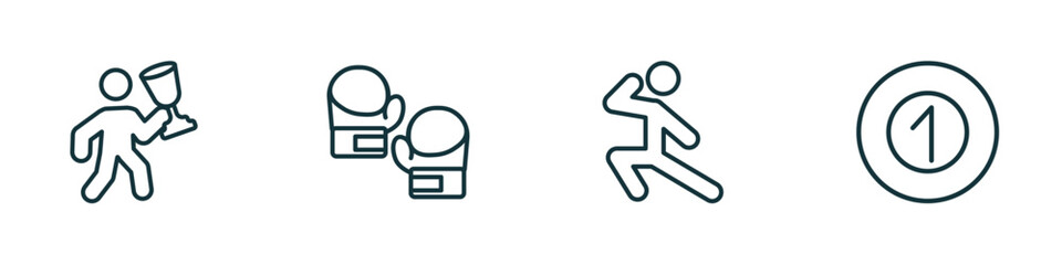 set of 4 linear icons from sports concept. outline icons included man award, boxing gloves, karate, pool ball vector