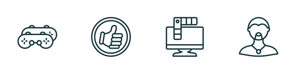 set of 4 linear icons from social media marketing concept. outline icons included recreational, quit a social like, color, rocker vector