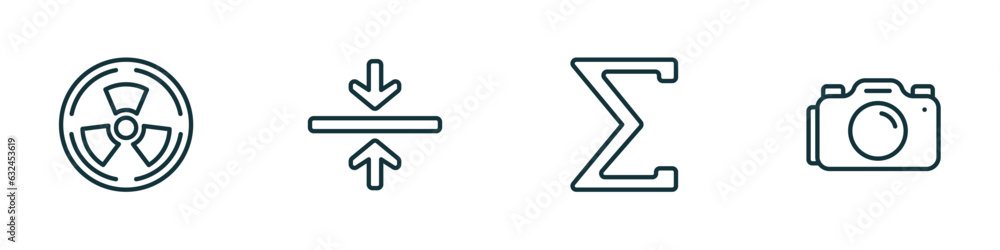Poster set of 4 linear icons from signs concept. outline icons included radioactive, alignment, the sum of,