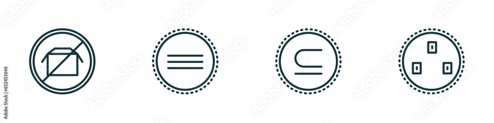 Poster set of 4 linear icons from signs concept. outline icons included no packing, identical to, is a sub 