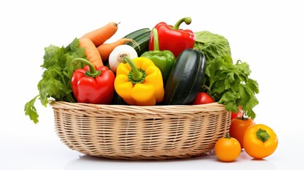 Assorted Organic Vegetables in Basket isolated on White Background. Generative Ai