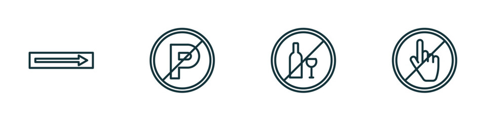 set of 4 linear icons from signs concept. outline icons included one way, no parking, no alcohol, do not touch vector - obrazy, fototapety, plakaty