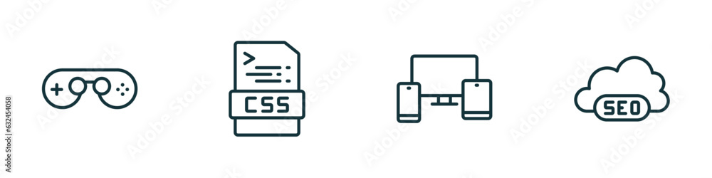 Poster set of 4 linear icons from programming concept. outline icons included console, css, cross-platform,
