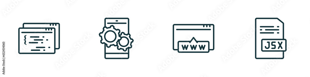 Poster set of 4 linear icons from programming concept. outline icons included page, operating system, www, 