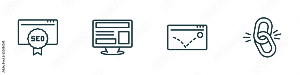 Poster set of 4 linear icons from programming concept. outline icons included seo ranking, program interfac