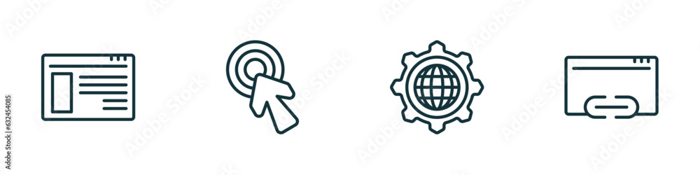 Poster set of 4 linear icons from programming concept. outline icons included ux de, click, cyberspace, hyp