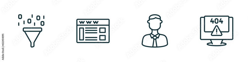Poster set of 4 linear icons from programming concept. outline icons included seo funnel, web page, seo, pr