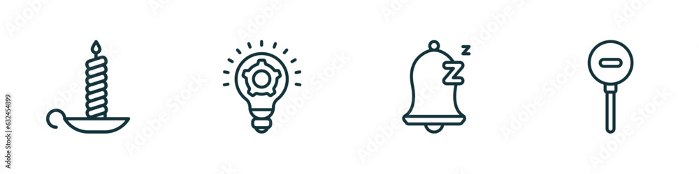 Poster set of 4 linear icons from miscellaneous concept. outline icons included candlesticks, thinking solu
