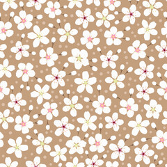 ditsy floral print. sakura flower seamless pattern. jasmine and polka dots background. good for fabric, fashion design, summer spring dress, kimono, pajama, wallpaper, textile.