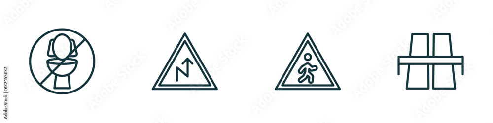 Poster set of 4 linear icons from maps and flags concept. outline icons included no toileting, right revers