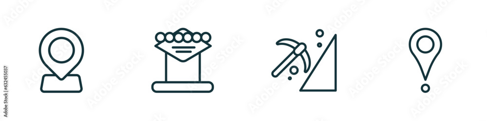 Poster set of 4 linear icons from maps and flags concept. outline icons included locator, las vegas, mining