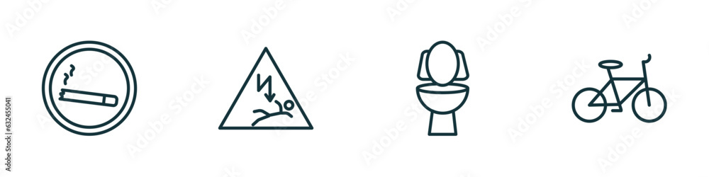 Poster set of 4 linear icons from maps and flags concept. outline icons included smoke zone, electrocution 