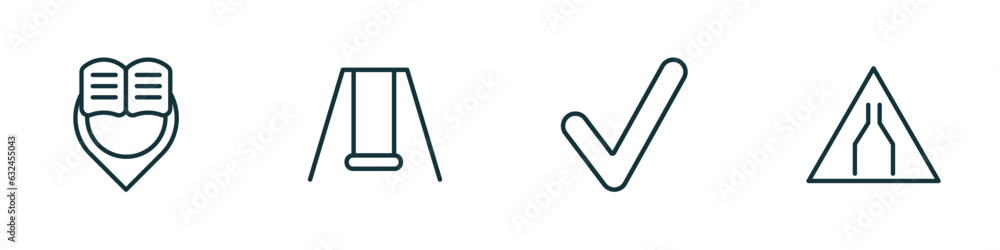 Poster set of 4 linear icons from maps and flags concept. outline icons included reading zone, swings, mark