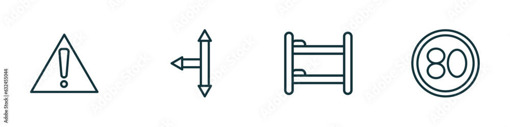 Poster set of 4 linear icons from maps and flags concept. outline icons included caution, left intersection