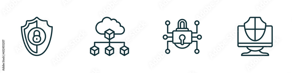 Aufkleber set of 4 linear icons from internet security concept. outline icons included insecure, network cubes