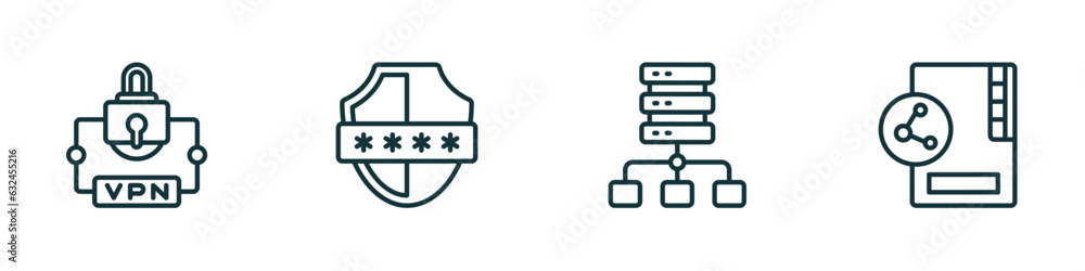 Poster set of 4 linear icons from internet security concept. outline icons included virtual private network