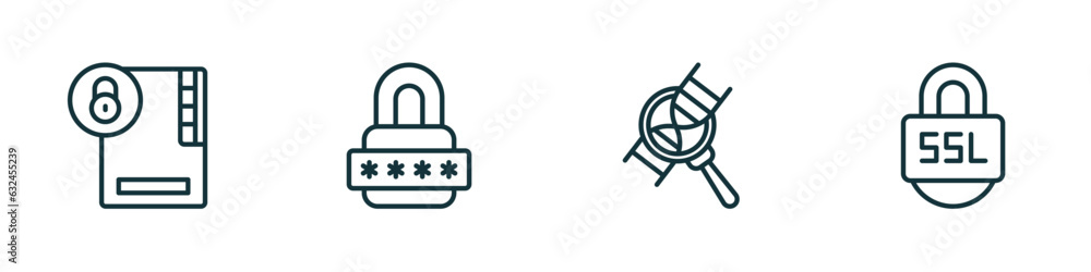 Poster set of 4 linear icons from internet security concept. outline icons included folder security, locked