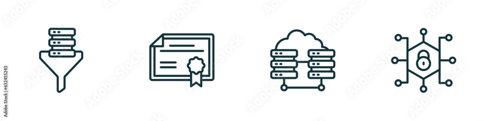 Poster set of 4 linear icons from internet security concept. outline icons included network funnel, network