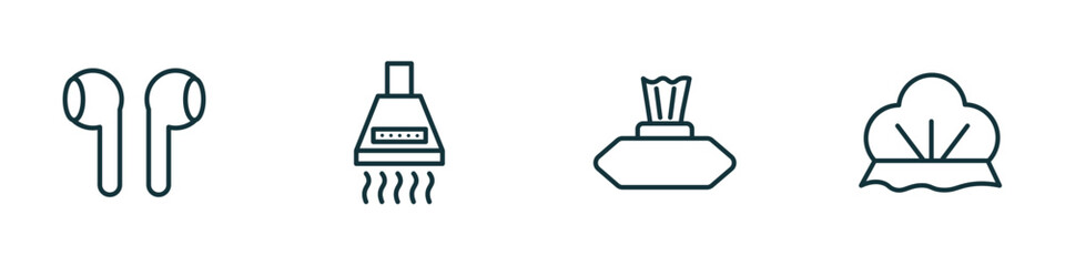 set of 4 linear icons from hygiene concept. outline icons included ear buds, extractor, baby wipe, shower cap vector
