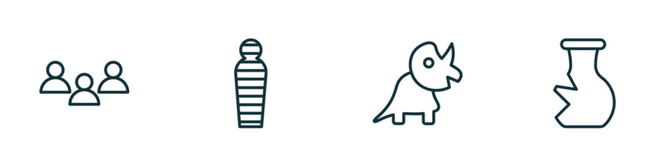 set of 4 linear icons from history concept. outline icons included staff, mummy, diaur, archaeological vector
