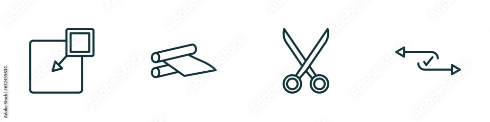 Poster set of 4 linear icons from geometry concept. outline icons included insert, off, cut, flow vector