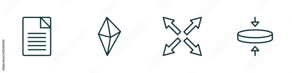 Poster set of 4 linear icons from geometric figure concept. outline icons included text, octahedron, extend