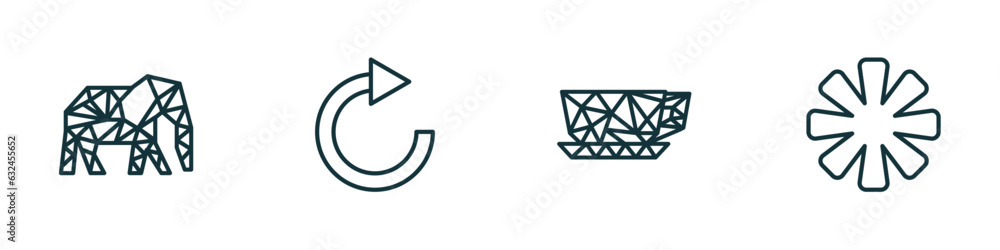Aufkleber set of 4 linear icons from geometry concept. outline icons included polygonal elephant, redo, polygo