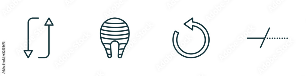 Poster set of 4 linear icons from geometry concept. outline icons included flip, fillet, rotate, trim vecto