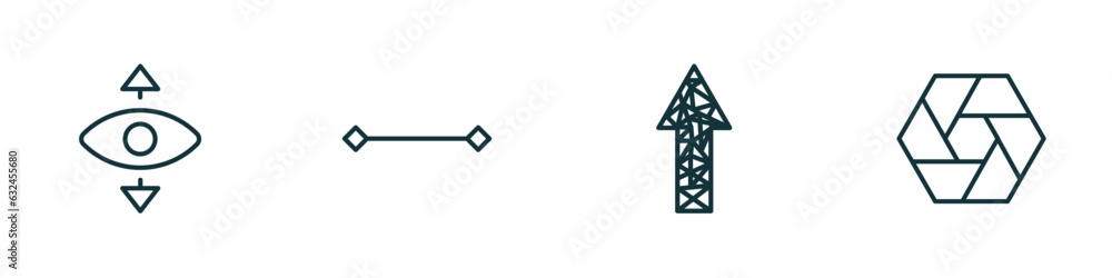 Poster set of 4 linear icons from geometry concept. outline icons included perspective, line, polygonal arr
