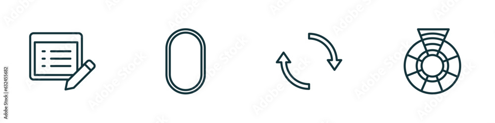 Poster set of 4 linear icons from geometry concept. outline icons included properties, oval, reverse, color