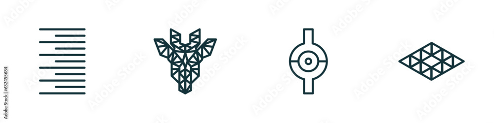 Poster set of 4 linear icons from geometry concept. outline icons included right align, polygonal giraffe, 