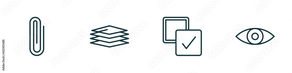 Aufkleber set of 4 linear icons from geometry concept. outline icons included clip, layer, select all, preview