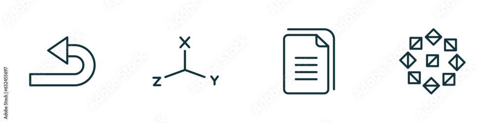 Poster set of 4 linear icons from geometry concept. outline icons included undo, coordinates, copy, polygon