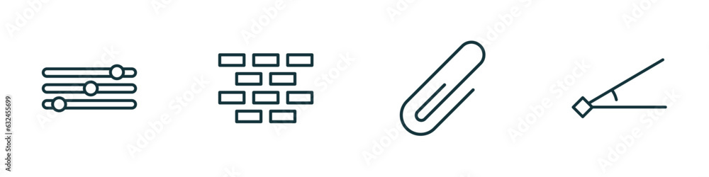 Poster set of 4 linear icons from geometry concept. outline icons included adjust, construction, attach, an