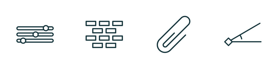 set of 4 linear icons from geometry concept. outline icons included adjust, construction, attach, angle vector