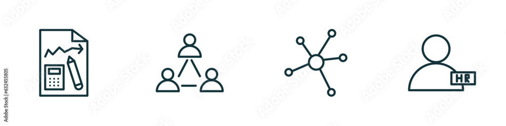 Poster set of 4 linear icons from general concept. outline icons included ecommerce strategy, business netw