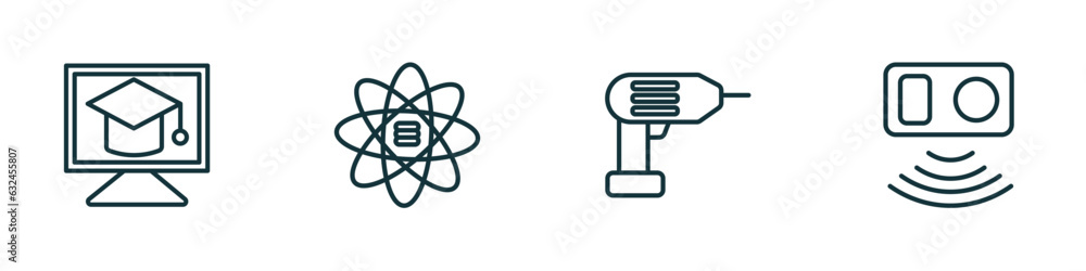 Poster set of 4 linear icons from general concept. outline icons included distance learning, big data scien