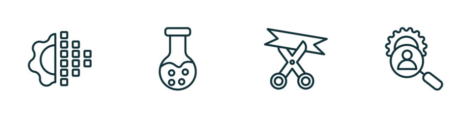 set of 4 linear icons from general concept. outline icons included digital transformation, chemical lab, inauguration, hr services vector