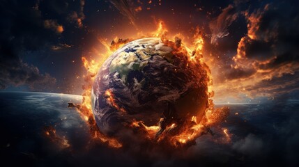 Global Warming Destroying our Planet, Burning and Exploding Earth, Global Catastrophe Concept. Generative Ai