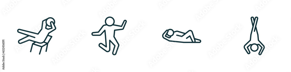 Poster set of 4 linear icons from feelings collection. concept. outline icons included lazy human, crazy hu