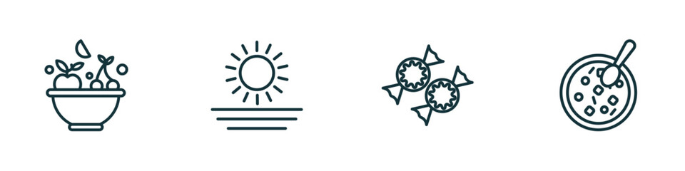 set of 4 linear icons from food concept. outline icons included healthy nutrition, morning, polvoron, winter melon soup vector
